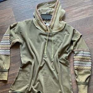 Olive Green Embellished patchwork Hoodie Top BKE